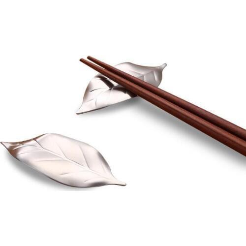 304 Stainless Steel Chopsticks Holder Stand Leaf Shape Chopstick Rest Rack Art Craft Table Decor SN2162