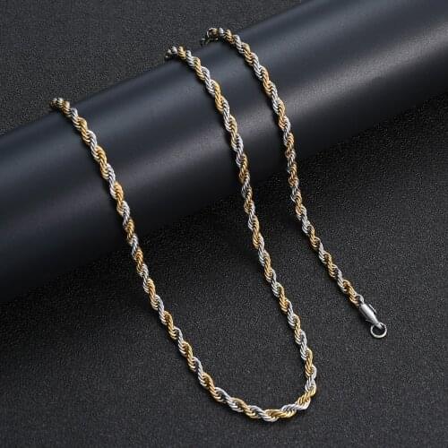 Hot Sale 316L Stainless Steel Plated Gold Twist Chain Necklace Hip Hop Rock Jewelry For Men Width 4.8MM Length 50/60/70CM