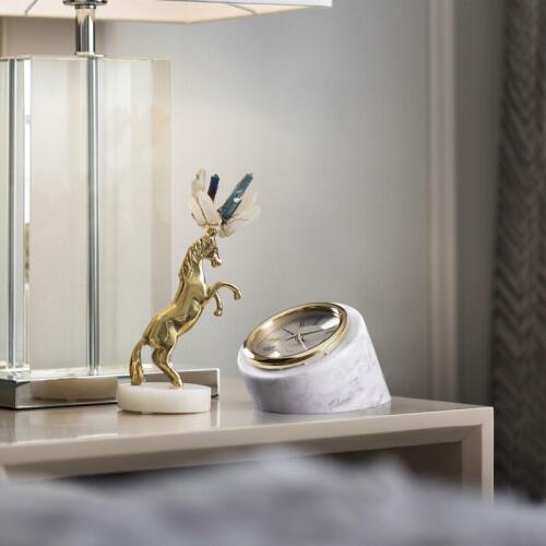 Luxtry Gold Brass jump Horse Sculpture Cylinder White Marble Modern Natural Crystal Figurine Crafts Home Decor Accessories Gift