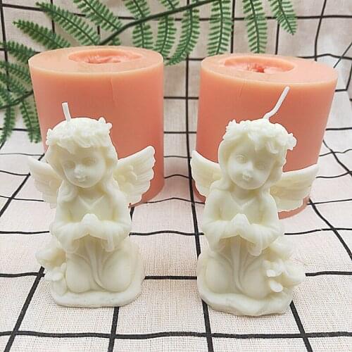 3D Pray Fairy Silicone Candle Mold Flower Angel Little Girl DIY Cake Decorating Tools Handmade Bakeware Mould