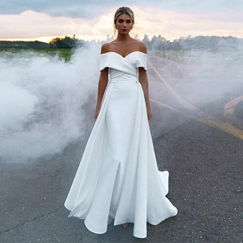 YIWUMENSA Boho Mermaid Wedding Dresses 2020 Soft Satin Bridal Gowns Off The Shoulder Princess Party Dress With Detachable Skirt