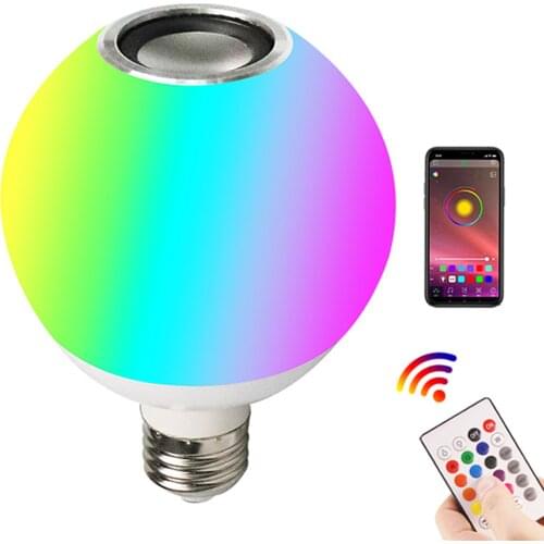 AC85-265V 12W White Light RGB S-mart BT Connected E27 LED Bulb Light with Controller App Control BT Speaker Dimmable for DJ Show