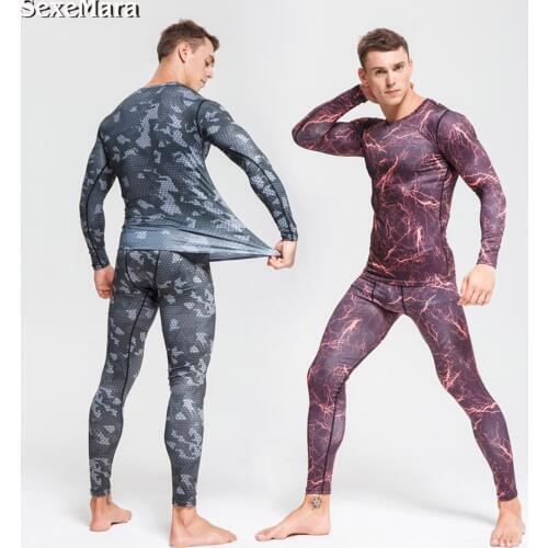 NEW Mens Compression Set Running Thermal Underwear Tracksuit Long Johns Shirts Sport Suit Camouflage Gashgard kit For Men