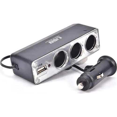 Universal 3 Way Multi Socket Car Cigarette Lighter Splitter USB Plug Charger DC 12V/24V Adapter with USB Port 11.5x 4.55x3.5cm