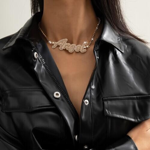 Hip hop Simplicity Letter Necklace Choker Fashion Rhinestone Nasty Angel Baby Pendants Neck chain Charm Party