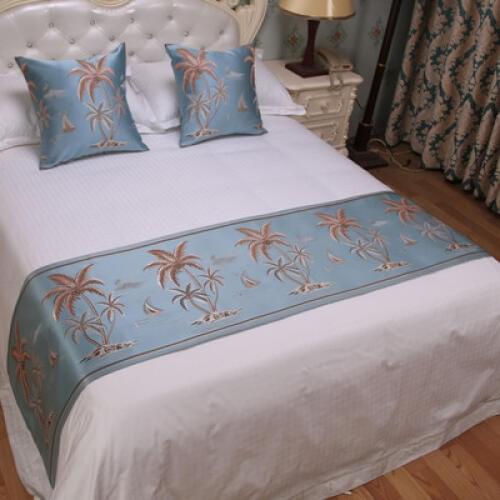 Veemi Coconut tree blue bed table runner New Chinese Style High Grade Hotel Towel Home Party Wedding Decoration Bed Flag
