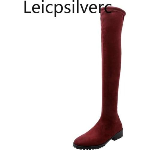 Over the knee boots Spring and autumn The New Round head Color matching Lace up Comfortable Low-heeled Womens shoes size 33-43