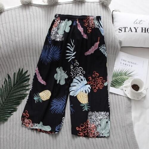 Boho Style Women Sleep Bottoms Print Flower Sleepwear Loose Cotton Home Clothing Summer Female Night Pant Ladies Pajama Pyjama