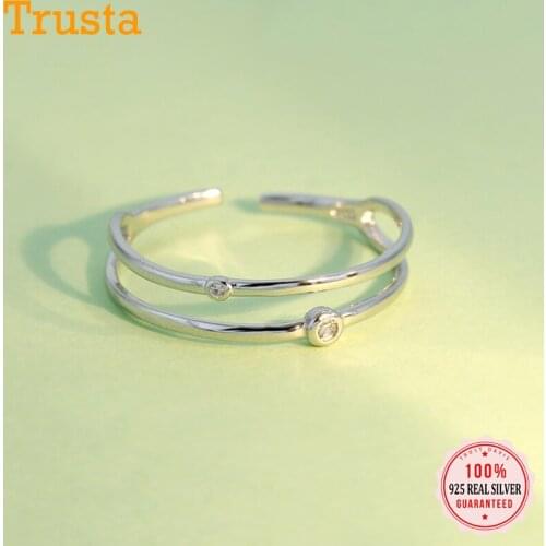 Trustdavis Genuine Fashion 925 Sterling Silver Double-deck CZ Opening Finger Ring Sizable For Women Girl Fine Jewelry Gift DA568