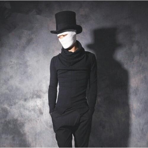 Winter mens high-necked bottoming shirt Trendy men Korean Slim pile pile collar pullover solid color irregular bottoming shirt