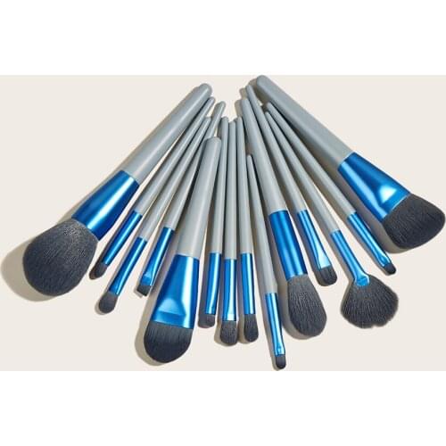 SAIANTTH 14pcs deep blue makeup brushes set Small fan Highlight Foundation Concealer Buffer Brush Makeup Tool full portable eye