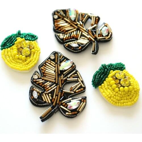2pc leaves lemon patches for clothes rhinestone beaded Patches for clothing DIY sew on parches Embroidery appliques