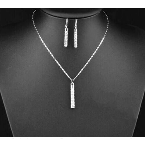 3pcs/set Jewelry Sets Women Elegant Bar Shape Rhinestone Pendant Necklace Hook Earrings High Quality Jewelry Set