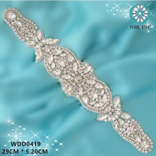 30 pieces) Bridal beaded sewing silver rose crystal rhinestones applique gold iron on for wedding dress WDD0419