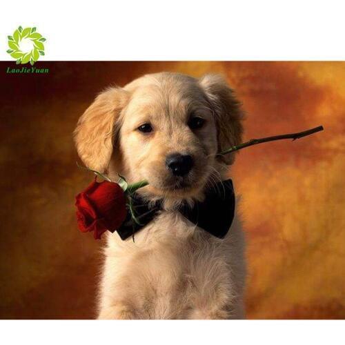 5D DIY Full Diamond Painting Animals flowers collection dog tiger deer Rose lotus Diamond Embroidery 3D Cross Stitch Home Decor