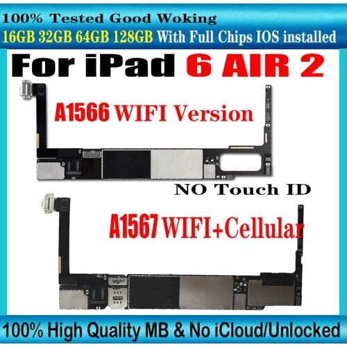 Factory Original logic board for ipad 6 AIR 2 motherboard with touch ID A1566 Wifi version for ipad 6 AIR unlock mainboard
