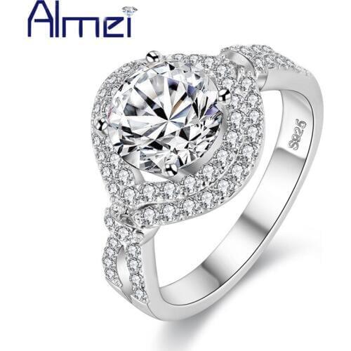 Almei 15%Off Silver Color Ring With Big Stone For Female Wedding Women Girls Rings Jewelry Gifts Bijouterie Bague Femme PJ4306