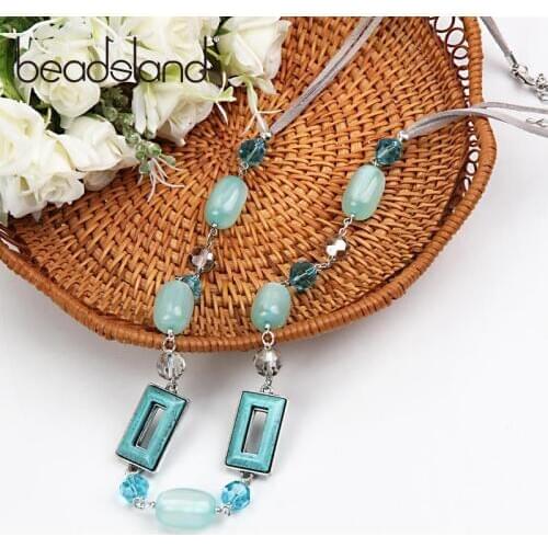 Beadsland Fashion Pendant Necklaces Bohemia Rope Chain Glass Beads Acrylic Pendant For Women Girls Dancing Party Gift 39990