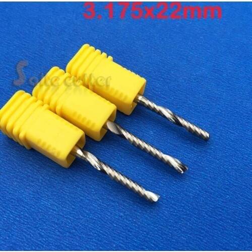 Free Shipping NEW 5Pcs 3.175 x 22mm HQ Carbide CNC Router Bits, Single Flute Spiral Cutters, End Mill Tools for Wood Acrylic PVC