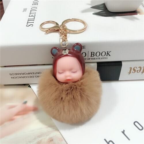 Baby Doll Key Ring Doll Keychain Cute Fluffy Fake Fur Fluffy Car DecorationKawaii Confused Doll Hair Ball Keychain pokemon
