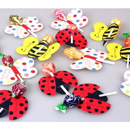50 Pcs Lovely Candy Decor Bees Ladybug Butterfly Paper Card for Kids DIY Party Festival Supplies Christmas Accessories