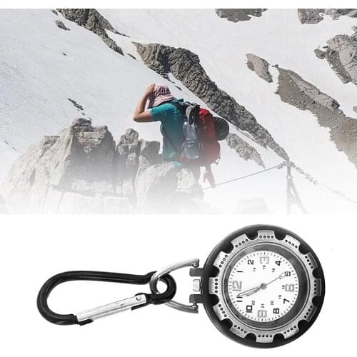 Outdoor Mini Carabiner Watch Round Dial Arabic Numbers Luminous Quartz Analog Pocket Watches Clip on Carabiner Pocket Watch