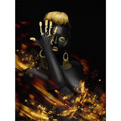 Black And Gold Woman Printed Fabric 11CT Cross Stitch Full Kit Embroidery DMC Threads Painting Handicraft Craft Decor