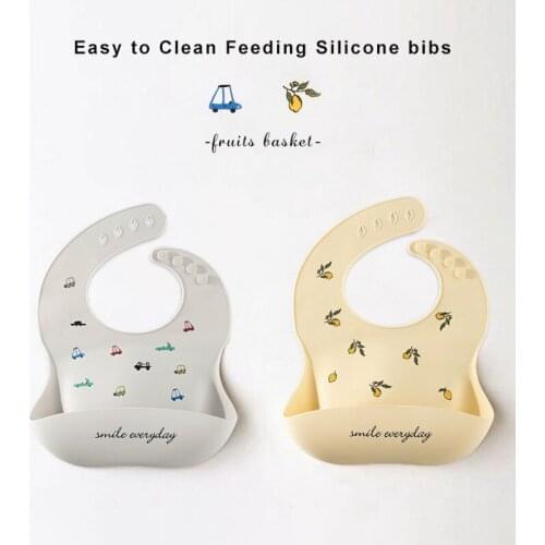 Baby Waterproof Silicone Bib Cute Feeding Bib Adjustable Boy and Girl Apron Cartoon Printed Saliva Towel Baby Products