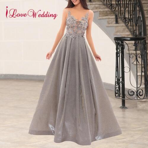 ILoveWedding New Fashion O Neck Muslim Evening Gown Custom made Long Sleeves Green Sequin Evening Dresses Long