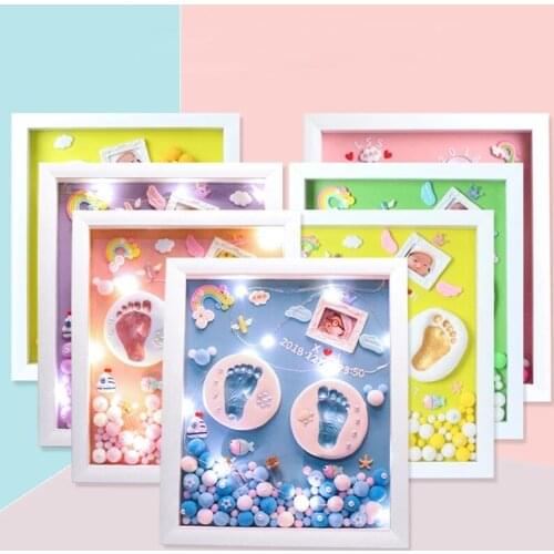 Newborns Foot Print Photo Frame 3D Foot Print Molds Photo Frame Baby Molds With Light Soft Clay DIY Handprints Infant Souvenir S