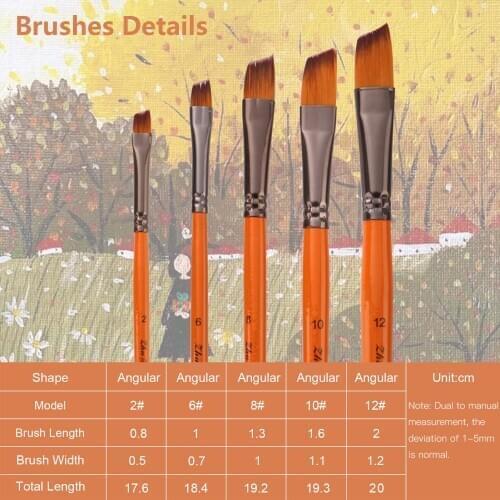 5pcs Nylon Hair Wooden Handle Professional Paint Brushes Set Artist Paintbrush for Acrylic Oil Gouache Face Art Craft Painting