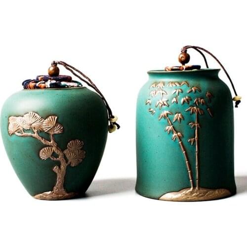 Creative Ceramic Tea Caddy Art Sugar Coffee Canister Vintage Chinese Tea Caddy Sealed Storage Thee Blikjes Kitchen Supplies DE50