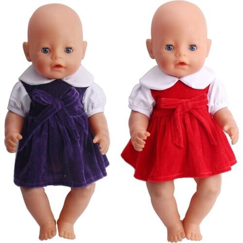 40-43 Cm Boy American Dolls Red Dress Deep Purple Flannel Skirt Newborn Baby Toys Accessories Fit 18 Inch Girls Doll Gift a10