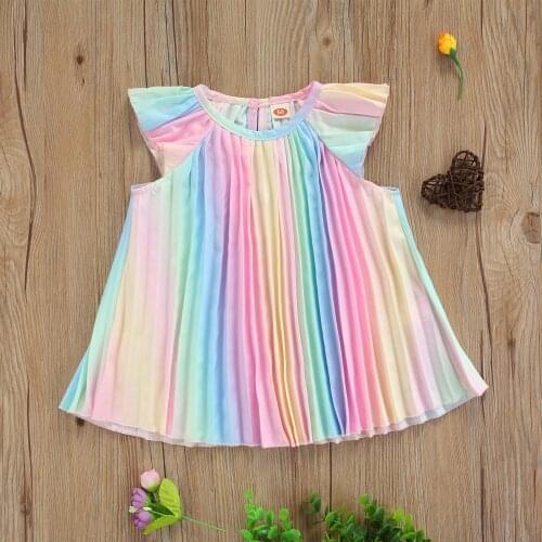 Baby Girl Flying Sleeve Summer Dress Rainbow Pattern Printing Loose A-line Sweet Style Summer Dresses Girls Clothing