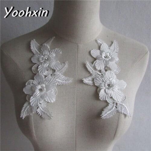 HOT Rhinestones White embroidery flower lace collar Fabric Sewing Applique DIY guipure ribbon trim neckline craft wedding decor
