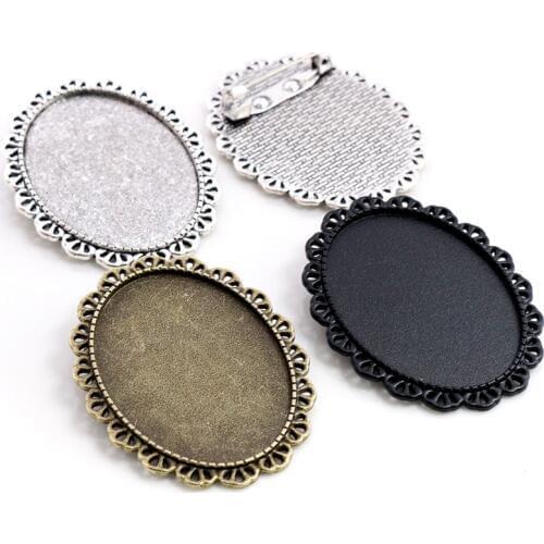 New Fashion 5pcs 30x40mm Inner Size Antique Bronze/Antique Silver Plated/Black Pin Brooch Pierced Style Base Setting Pendant