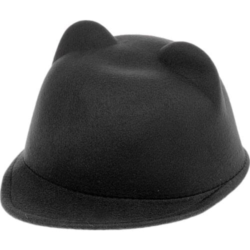 New Winter Women Girl Wool Derby Devil Hat Cute Kitty Ears Bowler Cap D08E