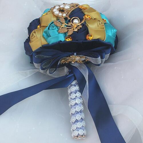 Newest gold crystal wedding bridal bouquet for wedding decoration