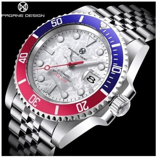 2021 New 41mm Men Automatic Mechanical Watch PAGRNE DESIGN Top Brand NH35A GMT Watch Stainless Steel Men Waterproof Reloj Hombre