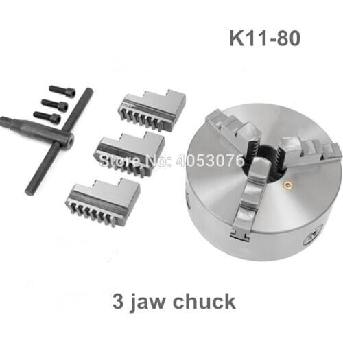 New 3 inch 3 Jaw 80mm LATHE Chuck Self-Centering K11-80(G) with Wrench and Screws Hardened Steel for Drilling Milling Machine