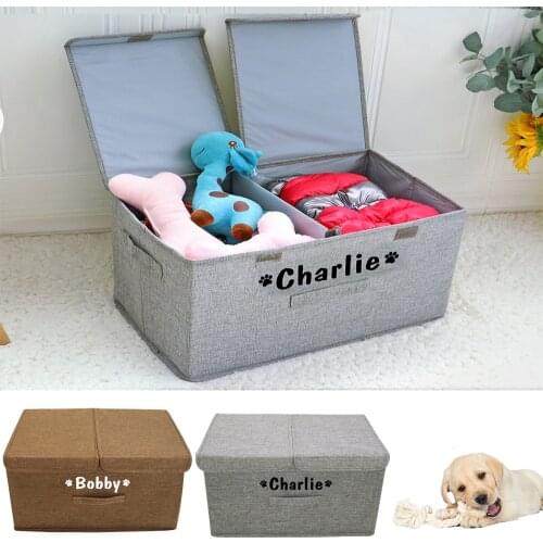 Personalized Dog Storage Basket Folding Pet Storage Box Free Print Name Paw Dogs Baskets For Dogs Toy Clothes Shoes With Lid