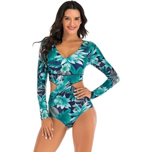 Back Zipper Rashguard Women Plus Size One Piece Long Sleeve Swimsuit Surfing Bathing Suit Rash Guard Sailing Clothes Swimwear