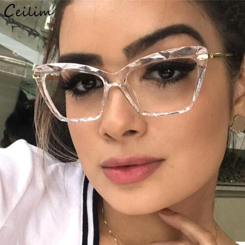 Sexy Cat Eye Glasses Frame for Women Fashion Transparent Crystal Spectacle Frames Clear Lens Computer Eyeglasses Fake Glasses