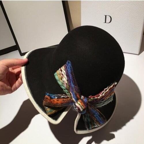 Hepburn Style Woolen Hat Children Elegant Bowtie Top Hat Versatile Autumn And Winter Basin Hat Fashion Top Hat