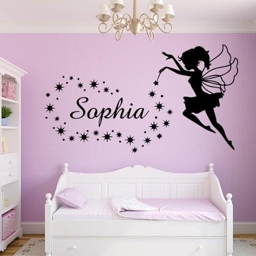 Fairy Custom Name Wall Decal Sticker Little Angel Stars With Babys Name Stickers For Nursery Kids Room Girls Bedroom Decoration
