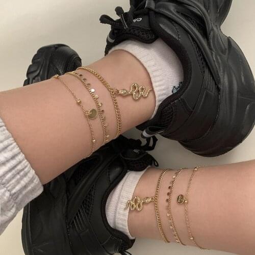 Trend Micro-inlaid Snake-shaped Suit Anklet Punk Geometric Disc Tassel Tag Foot Ornaments European and American Style Jewelry