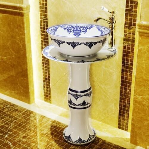 Bathroom Pedestal Washbasin Ceramic Outdoor Bathroom Balcony Integrated Floor Type Washing basin Pedestal vessel sinks