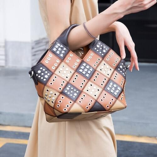 Cobbler Legend Vintage Women Handbag Rivet Leather Bags Fashion Luxury Tote Designer Shoulder/Crossbody/Messenger Lady Pouch