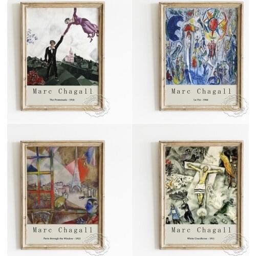 Marc Chagall Exhibition Museum Poster, White Crucifixion Wall Art, The Promenade Art Prints, Paris Through The Window Home Decor