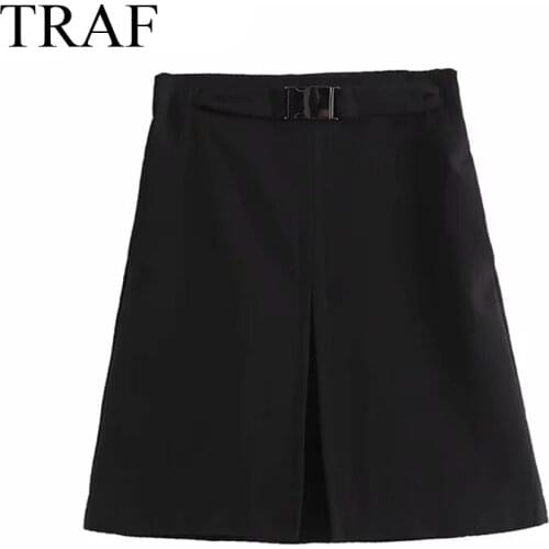TRAF ZA Women New Fashion Short Skirt 2021 Women Chic England Style Vintage High Waist A-line Causal Sexy Mini Skirts Womens